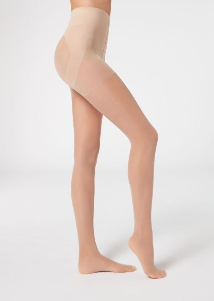 Women 005 Nude 1 - Sand/Light Beige Sheer 30 Denier Tummy And Rear Shaping Tights Calzedonia Affordable Sheer Tights