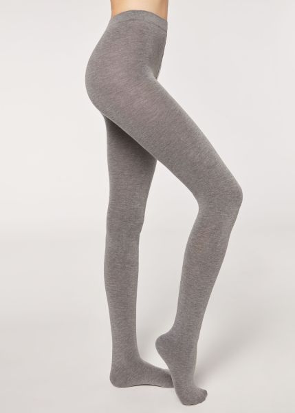 Opaque Tights Calzedonia Women Early Bird Soft Modal And Cashmere Blend Tights 910 Mid Grey Blend