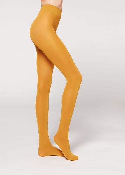 Calzedonia Opaque Tights Women 50 Denier Total Comfort Soft Touch Tights Blowout 3398 Yellow Ocher
