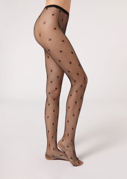 Women Reliable All Over Dotted Mesh Tights Patterned Tights Calzedonia 4051 Black Mesh Dot