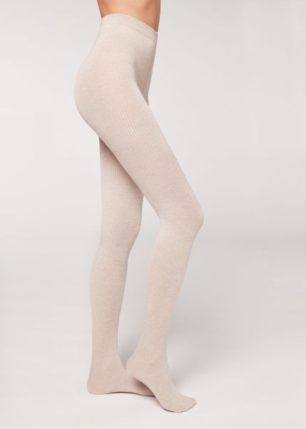 4992 Cashmere Natural Melange Rib Patterned Tights Deal Calzedonia Ribbed Cashmere Blend Tights Women