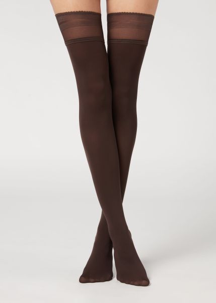 848 Dark Brown Opaque Soft Touch Thigh-Highs Calzedonia Women Creative Stockings