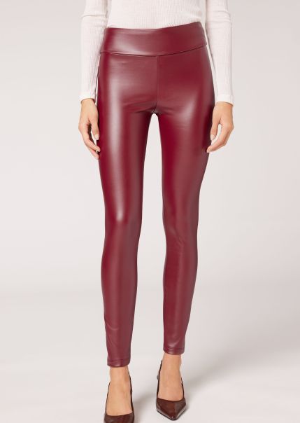 Sleek Thermal Leather Effect Leggings Leggings Women 799C Dark Red Calzedonia