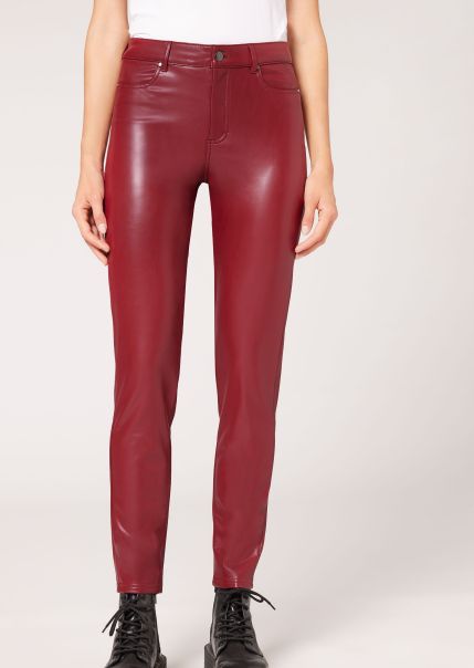 Mega Sale Leggings Women Calzedonia Thermal Leather-Effect Pants 761C Vintage Red