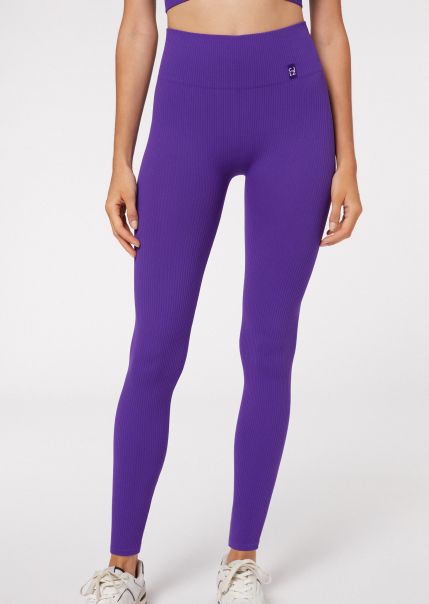 Fashionable Calzedonia Fine Ribbed Seamless Sport Leggings 764C Purple Leggings Women