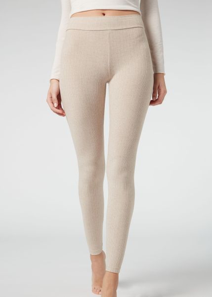 Resilient Calzedonia Ribbed Leggings With Cashmere Women Leggings 134C Natural Melange