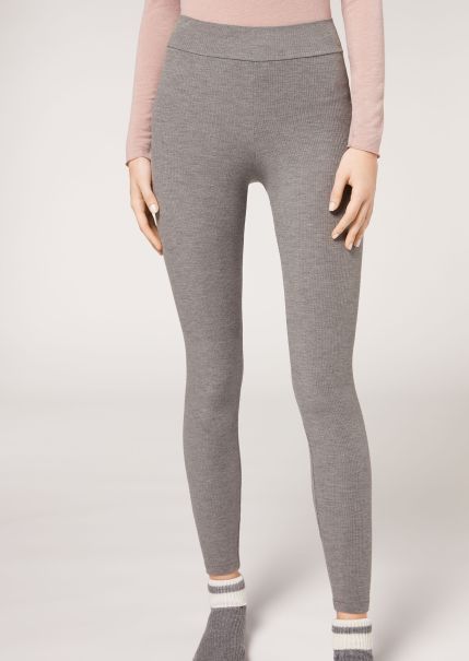 Ribbed Leggings With Cashmere Uncompromising Leggings 135C Gray Women Calzedonia