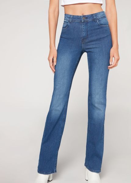 Super Flex Denim High Waist Bootcut Jeans Jeans Women Calzedonia 3210 Blue Denim Free
