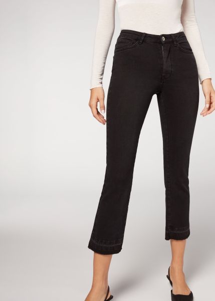 Women Calzedonia Jeans Sumptuous Cropped Flare Jeans 4791 Charcoal Grey