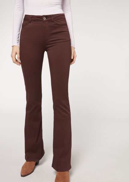 Calzedonia 5094 Brown Top Jeans Women Flared Jeans