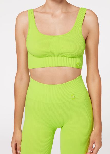 Fitness Top Calzedonia Women Seamless Ribbed Sport Top Rapid 762C Lime Green