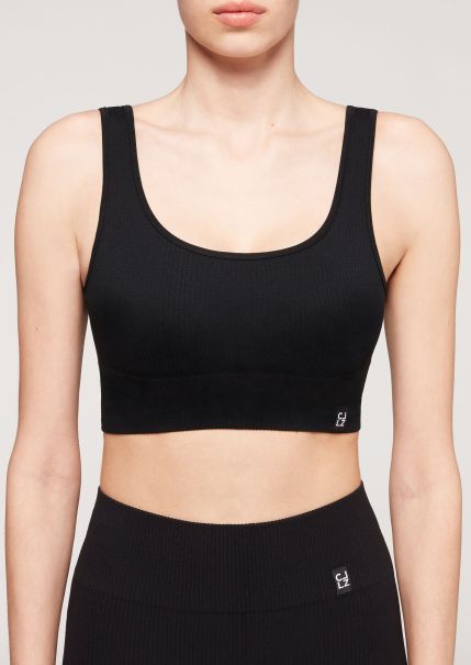 Fitness Top Calzedonia 019 Black Seamless Ribbed Sport Top Women Efficient