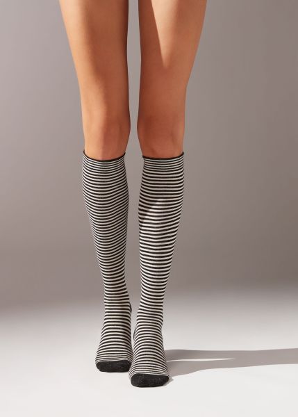 Affordable Women Long Striped Cashmere And Glitter Socks 9797 Black Cashmere Calzedonia Long Socks