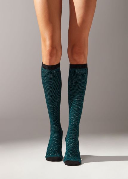 Long Cashmere And Glitter Socks 9799 Black/Peacock Cashmere Calzedonia Durable Long Socks Women
