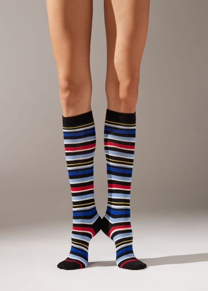 Colorful Striped Long Socks Long Socks 9161 Black Stripes Women Robust Calzedonia