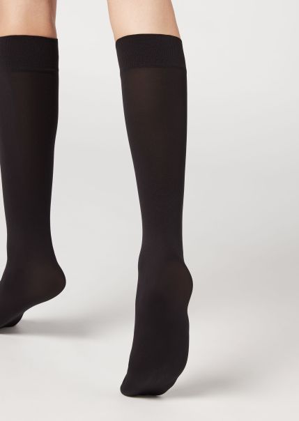 Women Organic Long Socks 60 Denier Microfiber Knee-Highs 019 Black Calzedonia
