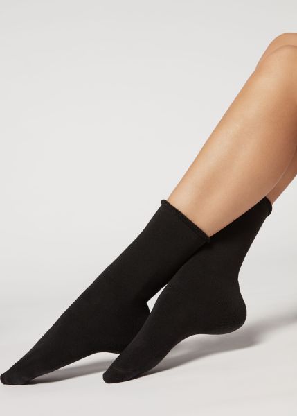 Women Long Socks Functional Long Thermal Cotton Socks 019 Black Calzedonia
