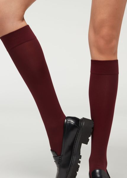 2240 Violet Grape Skin Women Long Socks 2024 Calzedonia 60 Denier Microfiber Knee-Highs