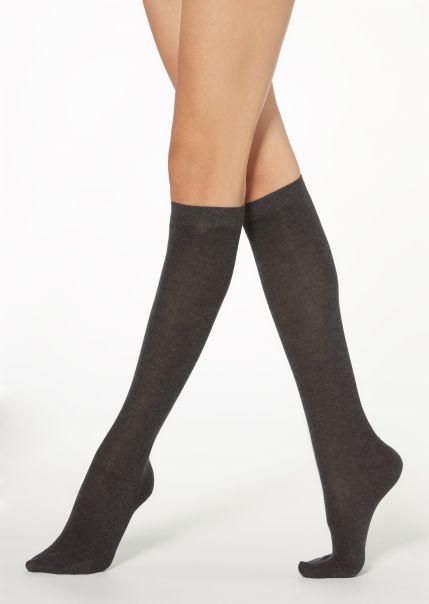 711 Charcoal Grey Blend Tall Satin Cotton Socks Maximize Long Socks Women Calzedonia