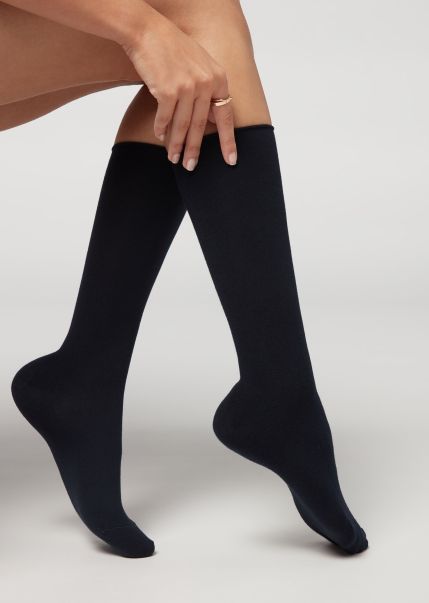 Cashmere Blend 3/4 Socks Calzedonia Women 016 Blue Long Socks Quality