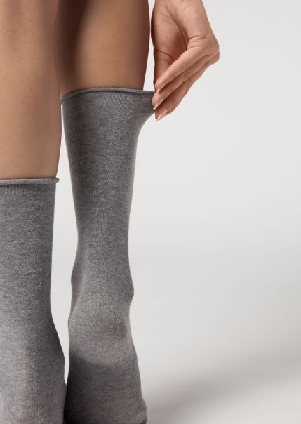 Long Socks Natural Calzedonia 042 Mid Grey Blend Women Women’s Smooth Cotton Mid-Calf Socks
