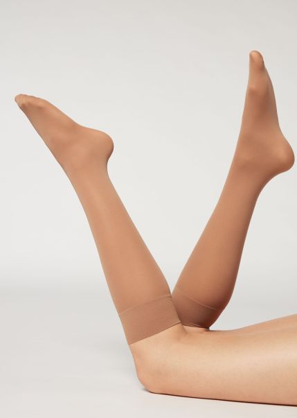30 Denier Semi Opaque Microfiber Knee-Highs Women Calzedonia Opulent 009 Nude 6 - Elixir/Caramel Long Socks