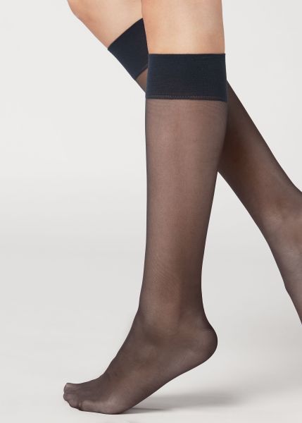 Calzedonia Women Uncompromising 20 Denier Comfort Cuff Knee-Highs Long Socks 016 Blue