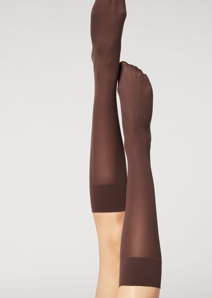 848 Dark Brown Lowest Ever Calzedonia 30 Denier Semi Opaque Microfiber Knee-Highs Long Socks Women