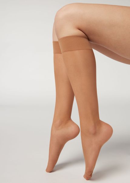 315 Nude 7 - Bronze Premium 20 Denier Comfort Cuff Knee-Highs Long Socks Women Calzedonia