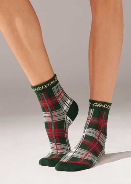 Short Socks 9957 Tartan Verde Women Calzedonia Family Christmas Motif Short Socks Tested