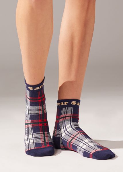 7673 Tartan Blu Family Christmas Motif Short Socks Calzedonia Innovative Short Socks Women