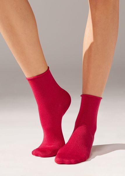 8286 Red Reduced Women Calzedonia Short Socks Soft Cuff Short Socks With Glitter