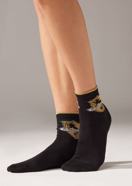 Short Socks Exclusive Offer Harry Potter Short Socks With Glitter Women Calzedonia 9862 Black Harry Potter Hufflepuff