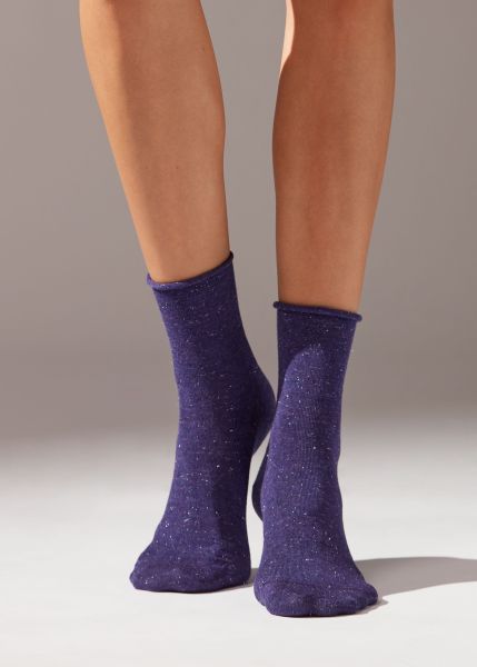 9813 Purple Cashmere Reliable Calzedonia Women Cashmere Blend Short Socks With Glitter Short Socks