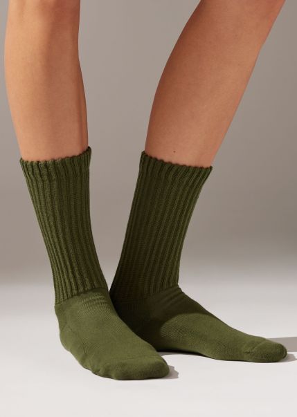 Soft Ribbed Short Socks 030 Army Green Retro Women Calzedonia Short Socks