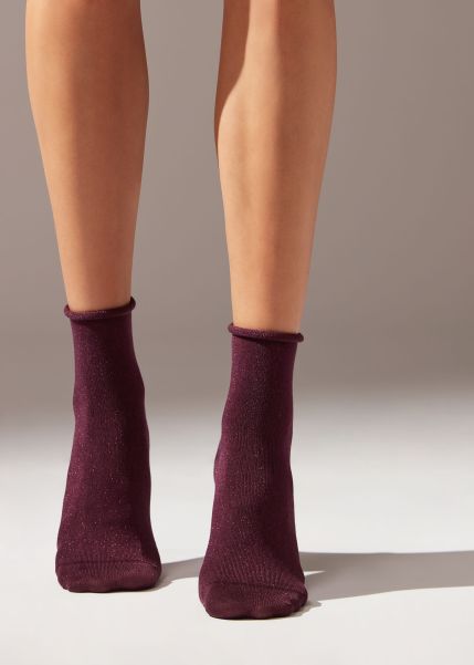 Calzedonia 324 Plum Purple Short Socks Soft Cuff Short Socks With Glitter Women Guaranteed