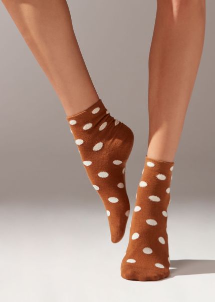 9969 Terracotta Brown Polka Dot Motif Short Socks Cost-Effective Short Socks Women Calzedonia