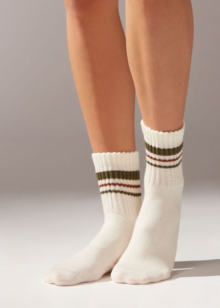 Short Socks Soft Short Socks With Striped Motif Calzedonia Latest 9714 Creamy Beige Stripe Women