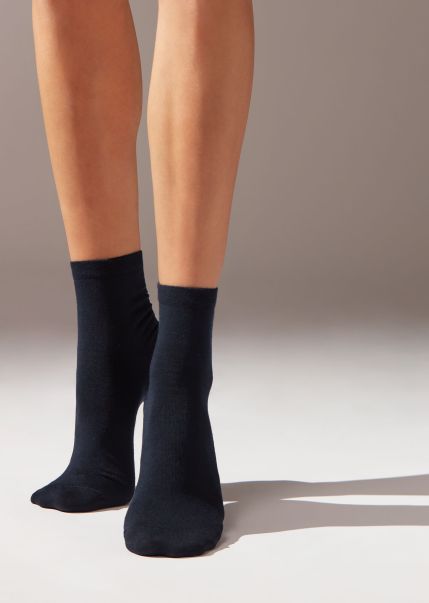 Women Short Socks With Trimmed Cuffs Short Socks Slashed 016 Blue Calzedonia