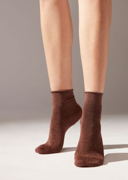 Short Socks Women 775 Brown Offer Calzedonia Soft Cuff Short Socks With Glitter