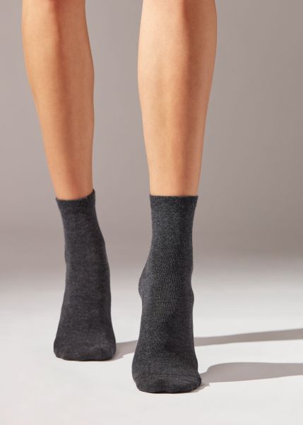 Short Socks With Trimmed Cuffs 711 Charcoal Grey Blend Short Socks Women Shop Calzedonia