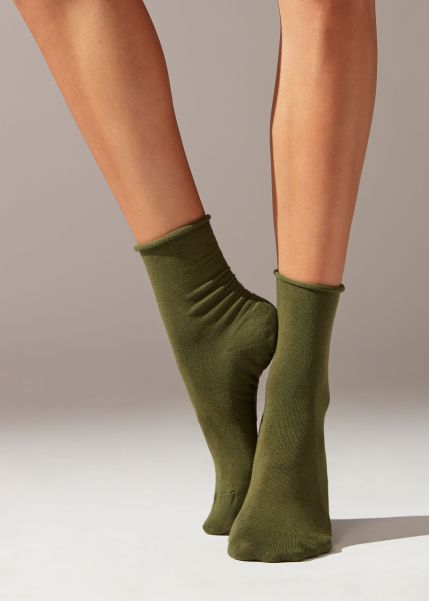 Short Socks 9987 Intense Military Green Calzedonia Women Rebate Non-Elastic Cotton Ankle Socks