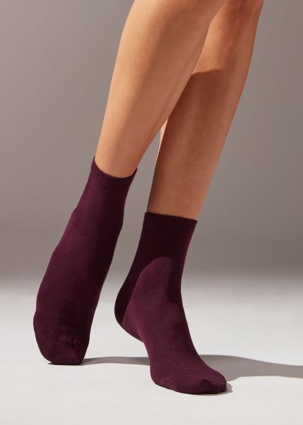 952 Plum Purple Short Socks With Trimmed Cuffs Women Discounted Calzedonia Short Socks