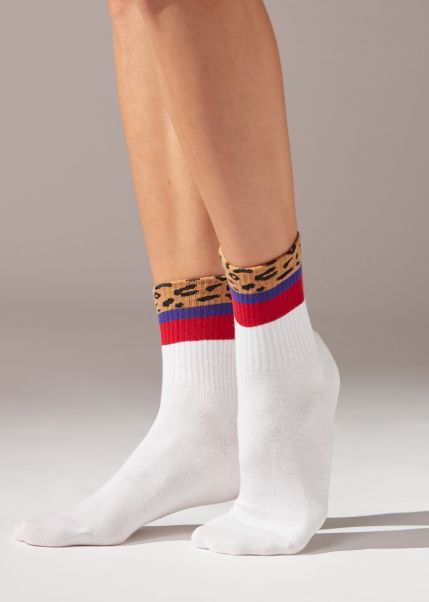 Animal Print Short Sport Socks Short Socks 9777 White Animal Stripe Women Calzedonia Luxurious