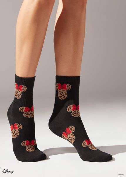 9711 Black All Over Disney Women Short Socks Innovative Calzedonia All Over Disney Short Socks