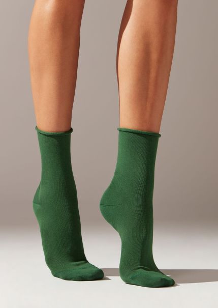 Perfect 9986 Agate Green Short Socks Women Calzedonia Non-Elastic Cotton Ankle Socks