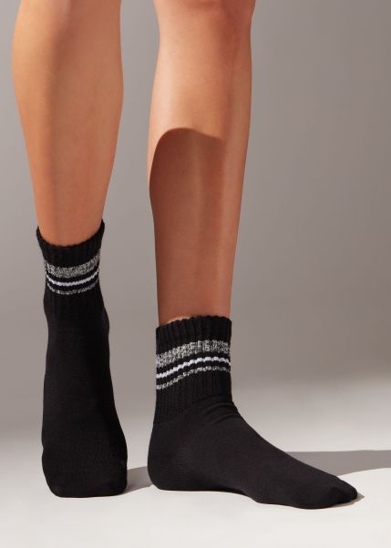 Soft Short Socks With Striped Motif Voucher Women Calzedonia 1222 Black Band Short Socks