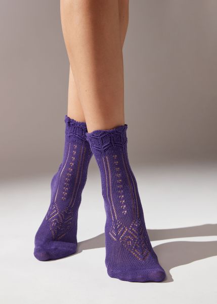 Calzedonia Fretwork Short Socks With Glitter Women Short Socks 107 Purple Streamlined