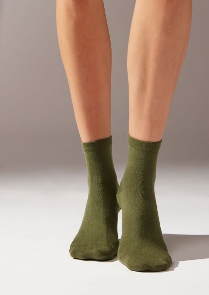 9987 Intense Military Green Women Short Socks With Trimmed Cuffs Calzedonia Short Socks Premium