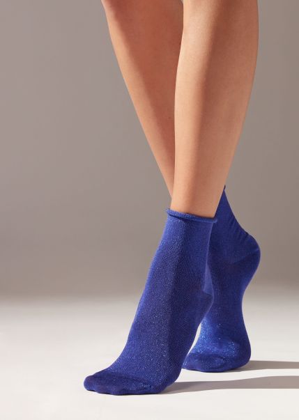 Soft Cuff Short Socks With Glitter Women 9971 Dark Bluette Expert Calzedonia Short Socks